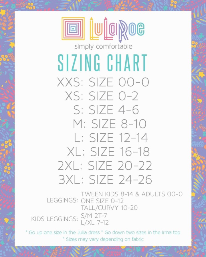 2020 LuLaRoe Classic Size Chart  Lularoe size chart, Lularoe, Size chart
